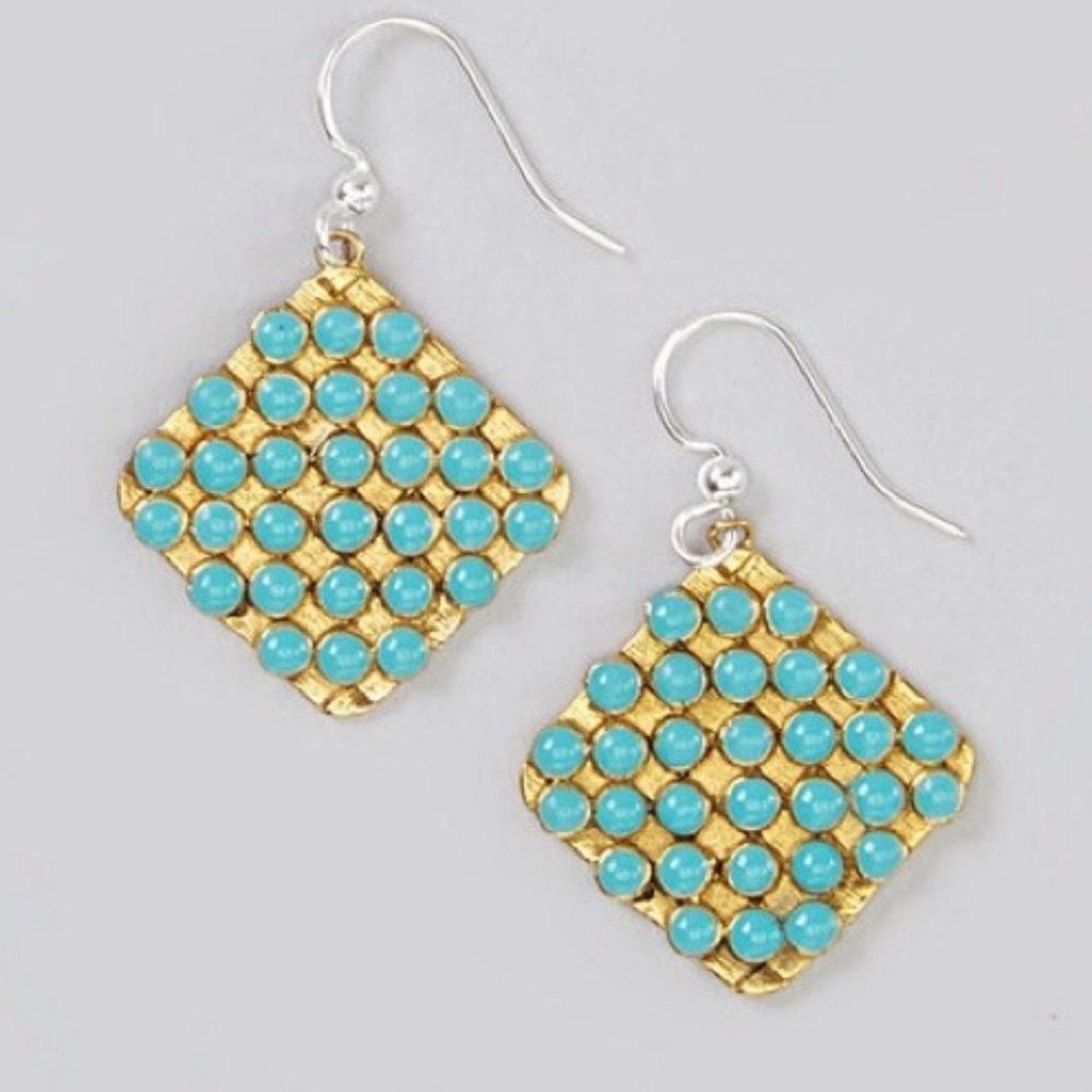 BOGO FREE!   Biji Aqua Bead Grid Earrings